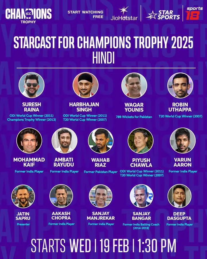Champions Trophy 2025 Hindi Commentary Panel